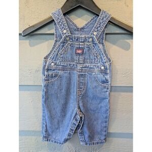 Vintage Old Navy Overalls Boys 3-6 Months Blue Denim Shortalls Snaps Pockets